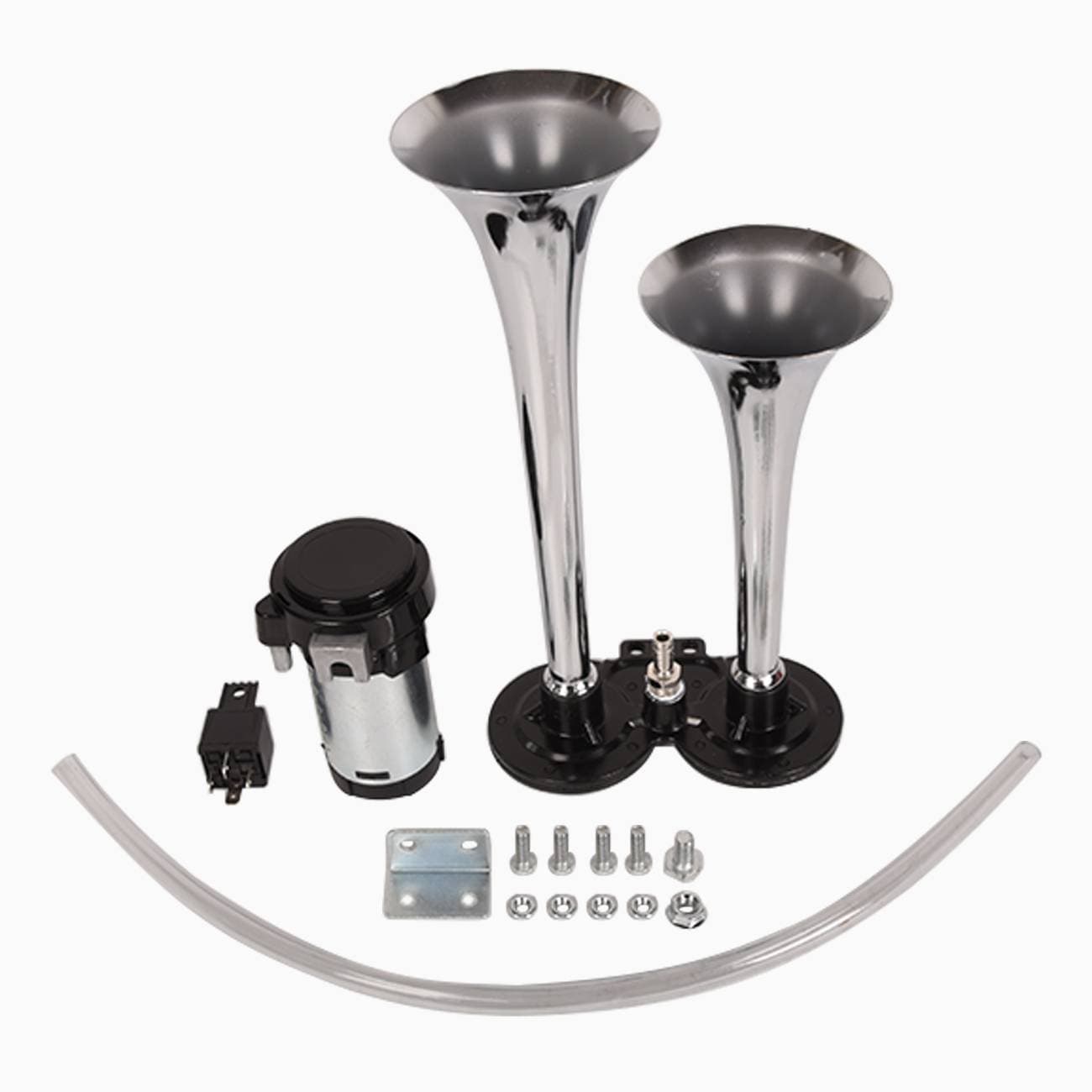 Loud Dual Trumpet Train Air Horn System For Car/Truck 12V Chrome& Black VXH2311C